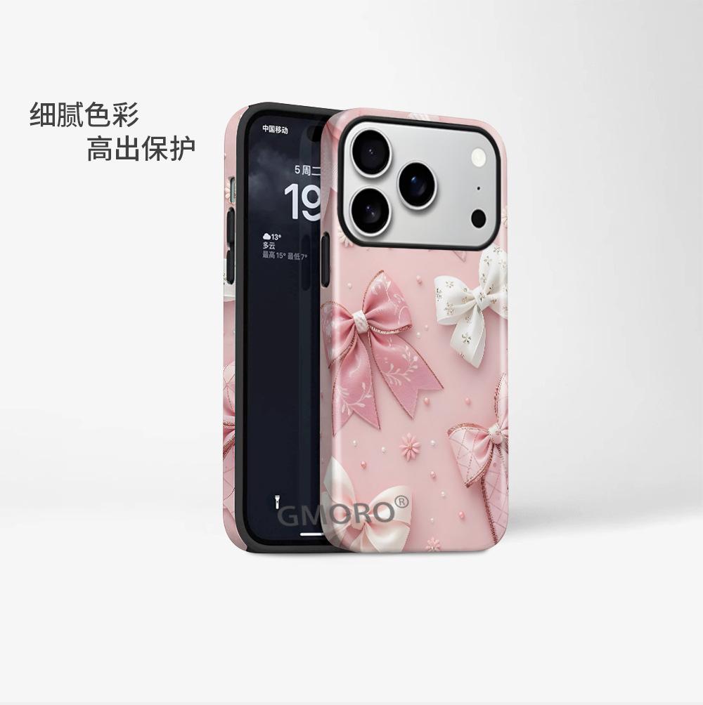 [Foreign trade hot-selling] Pink bow big hole Apple 13/14promax mobile phone case iPhone17 case apple 17pro