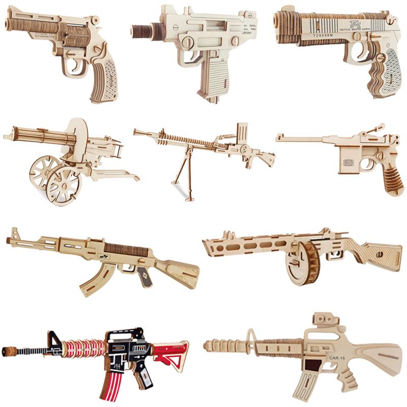 Wooden Assembly Gun Puzzle Model Pistol Rifle Ak47 3D Toy Gun Model Cannot Shoot Educational Toys For Children Adults Boys Gifts