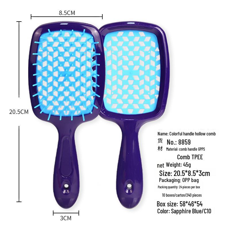 Pente de Massagem com Grelha Quadrada de Emenda – Ferramenta para Cabelo Volumoso e Alisamento