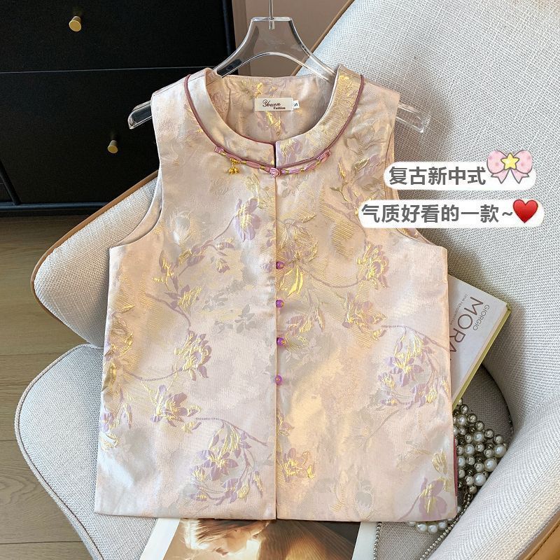 

Новый жаккардовый жилет с пуговицами и круглым вырезом для женщин, весенний, улучшенный, весенне-осенний жилет без рукавов M [Recommended below 50kg]