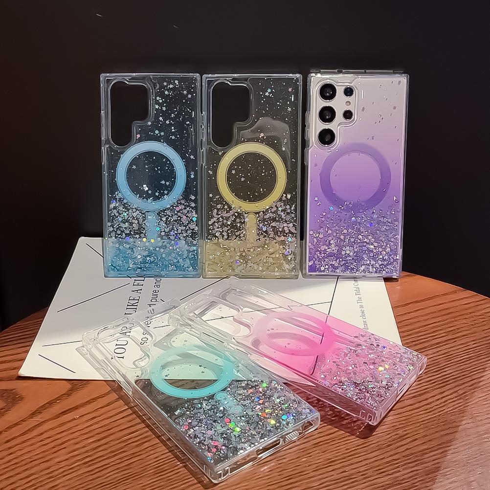 Custodia Magnetica in Silicone Trasparente con Glitter Degradé Per Samsung Galaxy S25 S24 S23 S22 Plus Ultra S23FE Per Copertura Antiurto