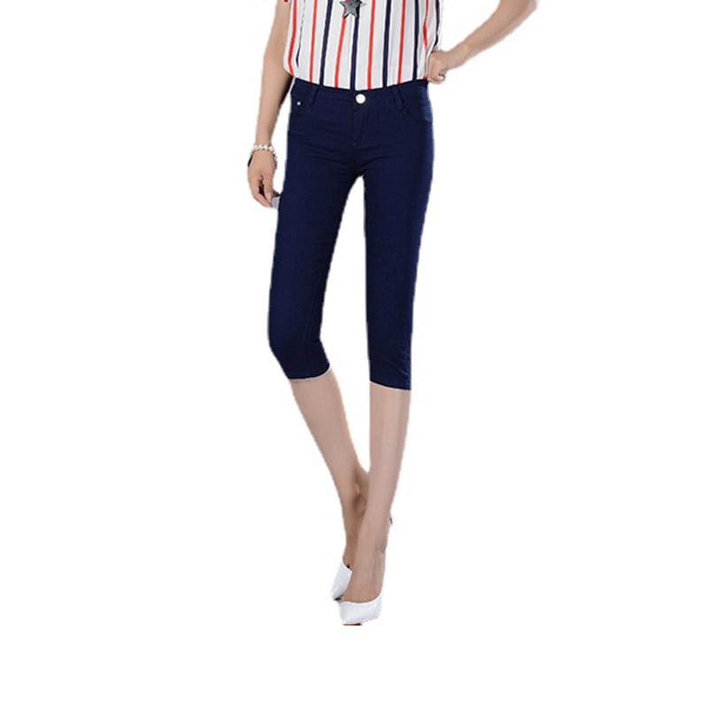 Women Ladies Pencil Pants Summer Pockets Button Skinny Calf Length Pants Casual Stretch 3/4 Trousers Plus Size Female Capris
