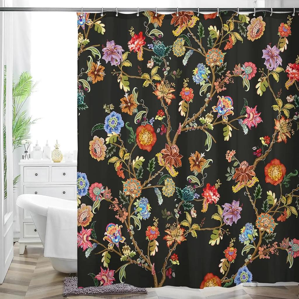 Flerfärgad Blomkonst Blommig Duschdraperi Badrum Dekorativ Vattentät Tvättbar Duschdraperi 180x180cm