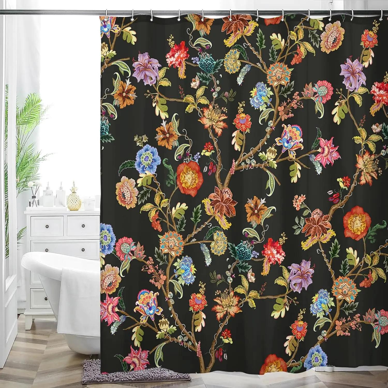 

Multicolor Flower Art Floral Shower Curtain Bathroom Decorative Waterproof Washable Shower Curtain 180X180Cm W60H190(CM)-1 Pcs