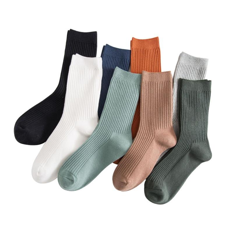 Men's Autumn and Winter New Solid Color All Match Smoke Strip Cotton Business Tube Socks