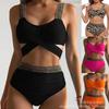 Swimsuit Split Bikini Leopard Print Cross High Waist Swimsuit Belly Covering Sequined Gold Silk Elastic Band Swimsuit