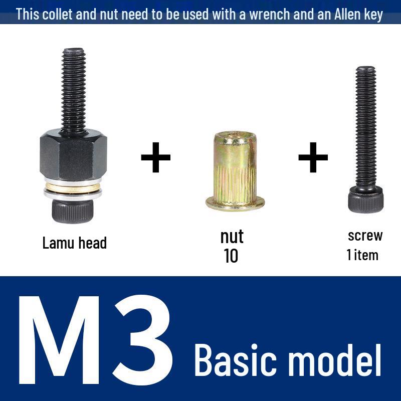Multi-Purpose Electric Rivet Tool with Manual Wrench and Nut Head Attachment