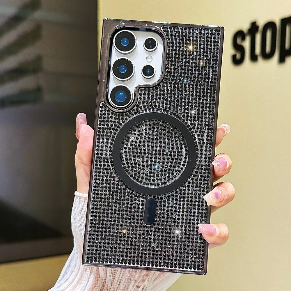 

Роскошный чехол с бриллиантами и магнитным покрытием для телефона с беспроводной зарядкой для Samsung S24 S23, ультра противоударный защитный мягкий чехол-бампер For S23 Ultra