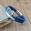 Trendy Blue Leather Anchor Chain Bracelets for Men Stainless Steel Bracelets for Male Hand-woven Jewelry Gifts Wholesale
