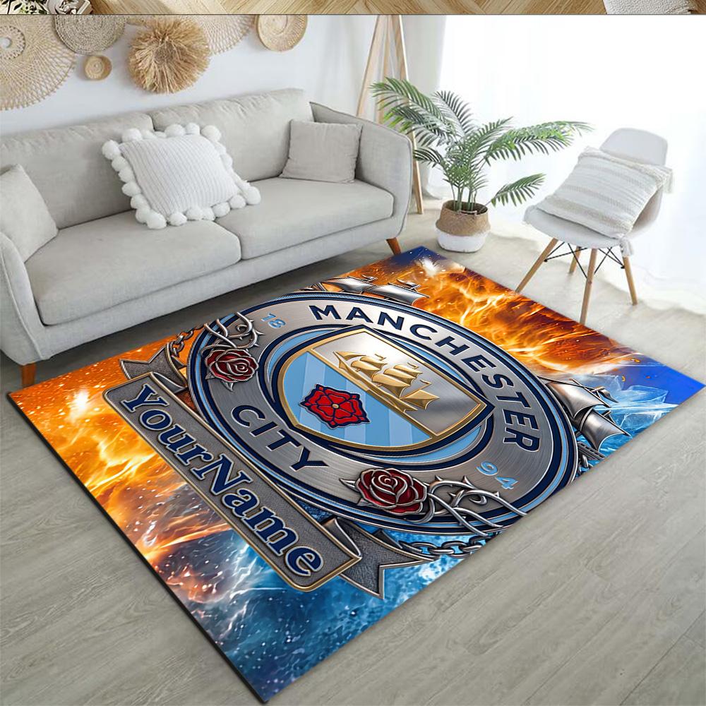 Manchester City Customized Name Area Rug Design for Decorate room Entryway Dining Room Balcony Antislip Carpet Decorate Offices Gift for Festivals