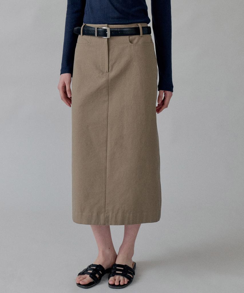 Step Around Straight Pocket Cotton Skirt_Khaki