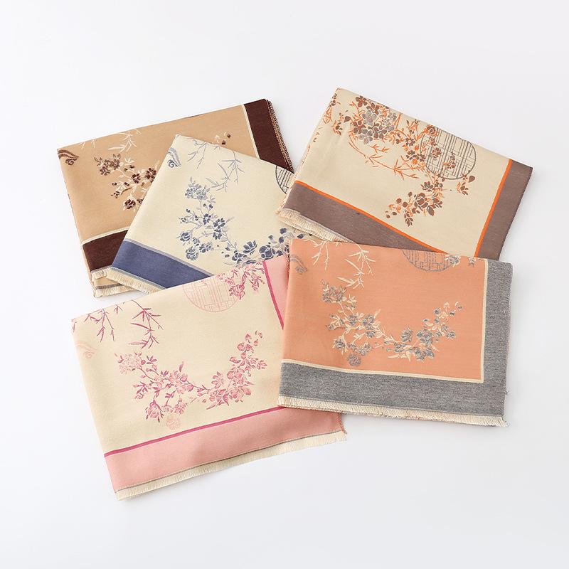 Winter Double-sided Imitation Cashmere Air Conditioning Shawl Dual-purpose Warm Scarf New Chinese Style Printed Scarf for Women Autumn