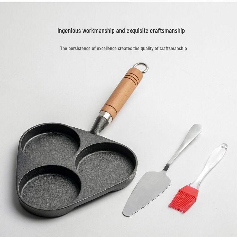 ZISIZ 3-Hole Cast Iron Egg Frying Pan