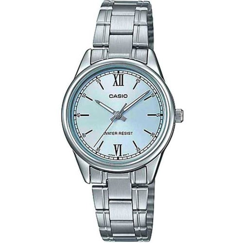 Casio LTP-V005D-2B3 Women's Standard Stainless Steel Pale Blue Dial Three-Hand Analog Watch, Blue, Analog Watch, Quartz Movement.