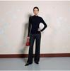 Women's Seamless Wool-Cashmere Slim Fit Sweater - Long Sleeve, Semi-High Neck, Solid Color