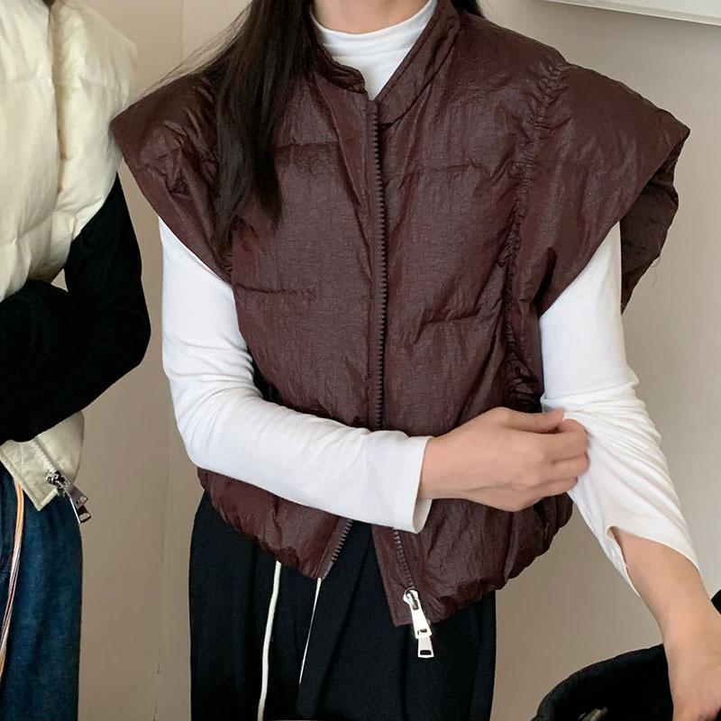 

Женский пуховый жилет без рукавов Xiaofei 2025 осень-зима модный ультракороткий легкий и теплый маленький жилет японский жилет one size fits all бордовый