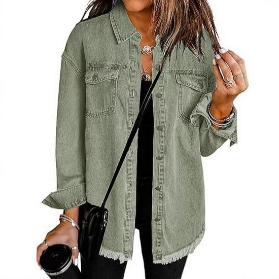 Women's Lightweight Fashion Denim Button-Up Shirt Jacket
