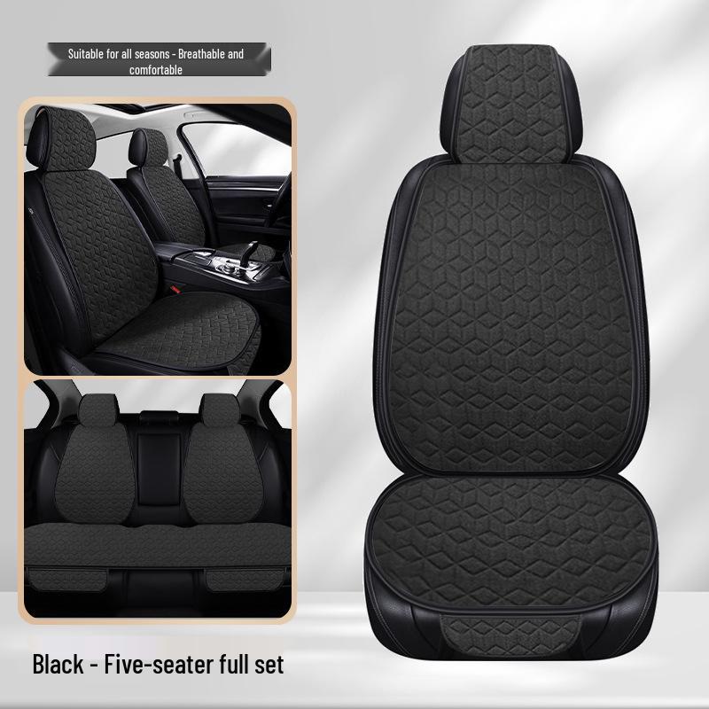 Universal All-Season Linen Car Seat Cushion Set - 3-Piece with Back Cushion and Headrest