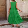 Women Casual Vacation Beach Dress Elegant V-neck Loose Long Dresses Holiday Femme Yellow Black RUFFLES Summer