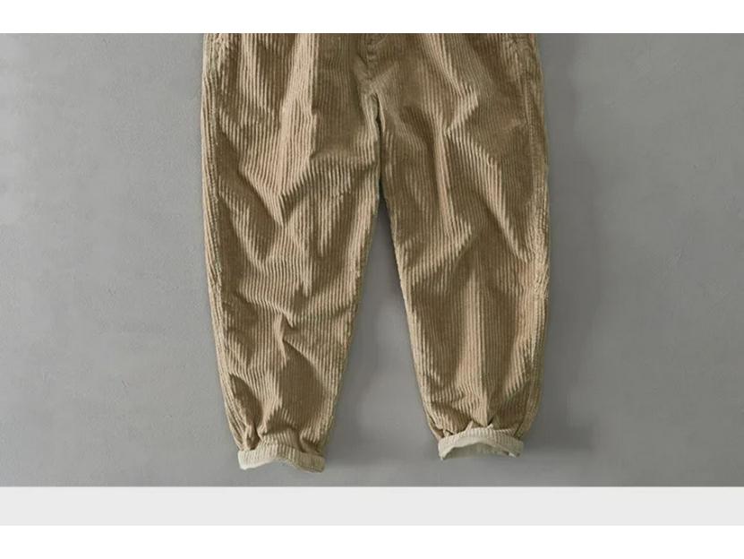 Men's Loose Corduroy Pants: Autumn/Winter Thick, Washed, Slightly Elastic, Wide-Leg, Japanese Retro Style.