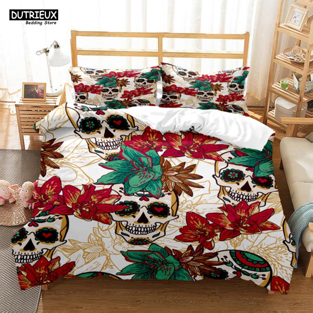 

Mysterious Colored Skeleton Bedding Set, Skeleton Duvet Cover Set, Soft Comfortable Breathable Duvet Cover, Bedroom Guest Room EU single(135x200cm)