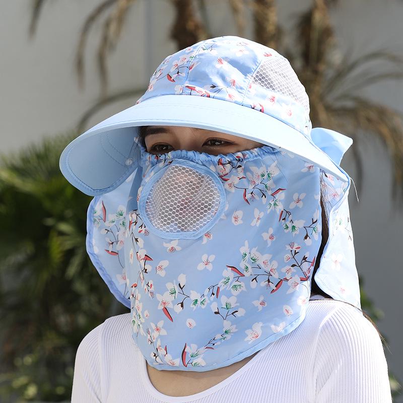 Women's Floral Wide Brim Sunshade Hat with Face & Neck UV Protection - Breathable for Outdoor & Tea Picking Activities