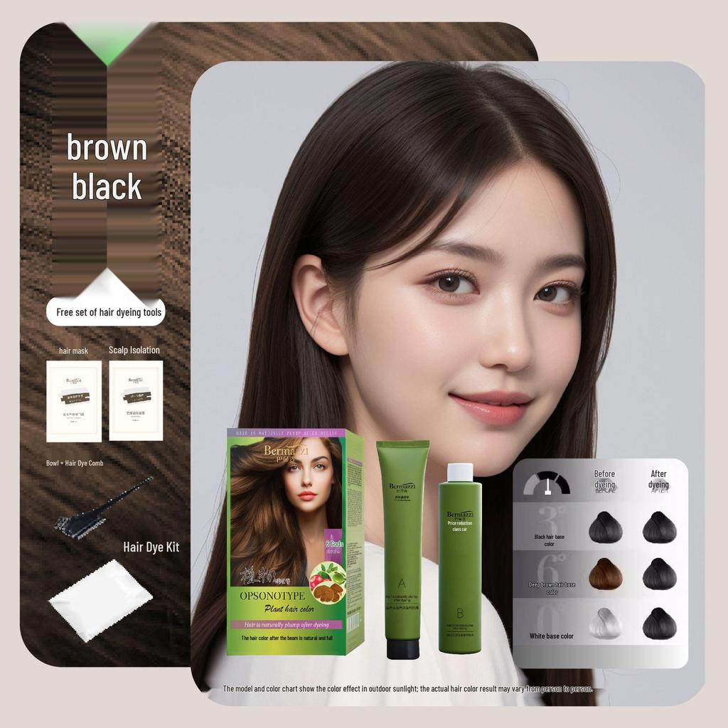 Bamanzi Hazelnut Low Ammonia Plant-Based Hair Dye Cream for Home Use, Gentle White Coverage, No Bleach Needed.
