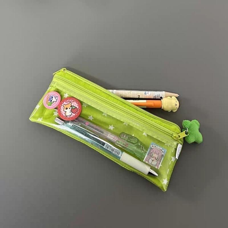 Creative Design Retro Kawaii Pencil Case Cute Cartoon Clover Star Stationery Storage Large Capacity Student Pencil Bag