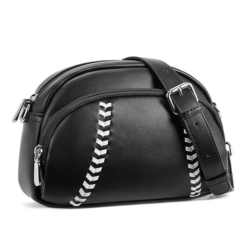 IELGY Trendy Leather Retro Baseball Style Shoulder Bag Zipper Shoulder Strap Crossbody Bag