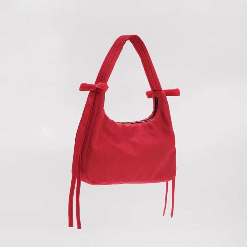 

Мягкая нейлоновая сумка-хобо с контрастными бантами Водостойкая ткань Минималистичный дизайн Бренд Женская квадратная сумка-тоут на молнии для commuters 23X7X15CM красный