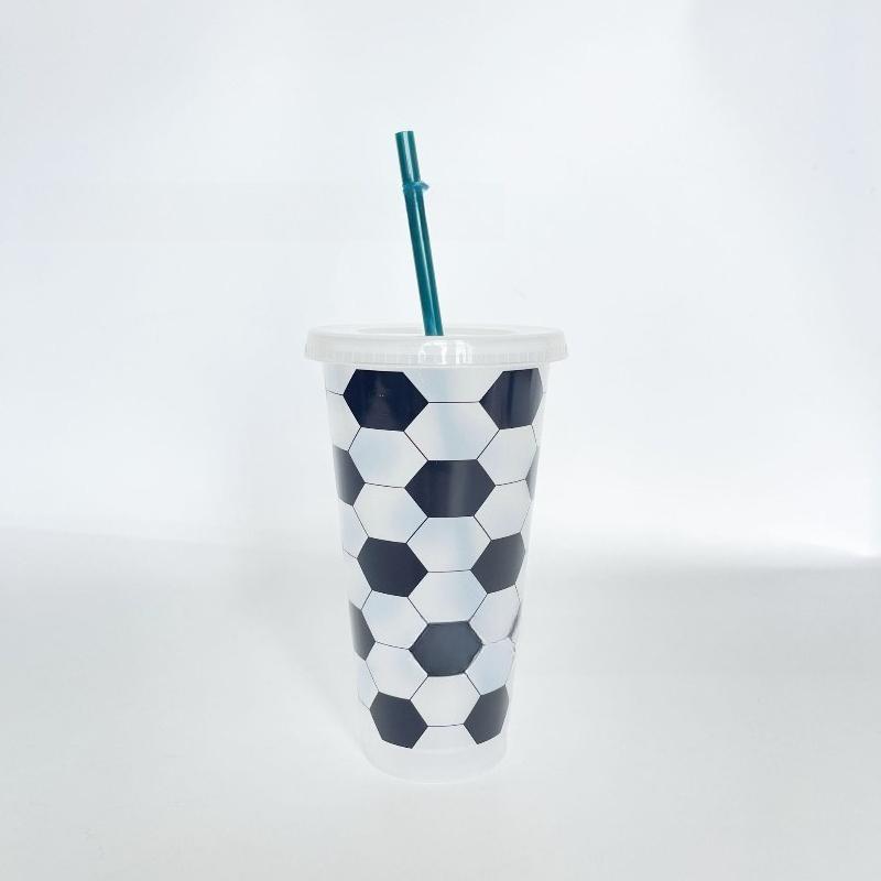 

Soccer Print Tumbler with Straw Reusable Drinking Cup for Sports Theme Party Game Day Accessory Plastic Cup