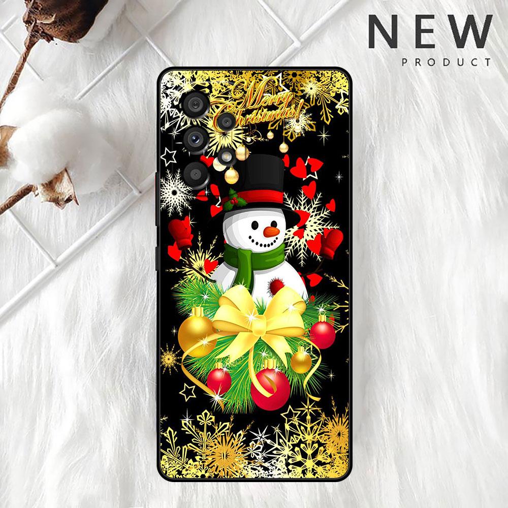 Cartoon Snowman Christmas Case For Samsung Galaxy A52 A12 A51 A53 A33 A71 A32 A31 A21 A01 A11 A22 Black TPU Phone Shell