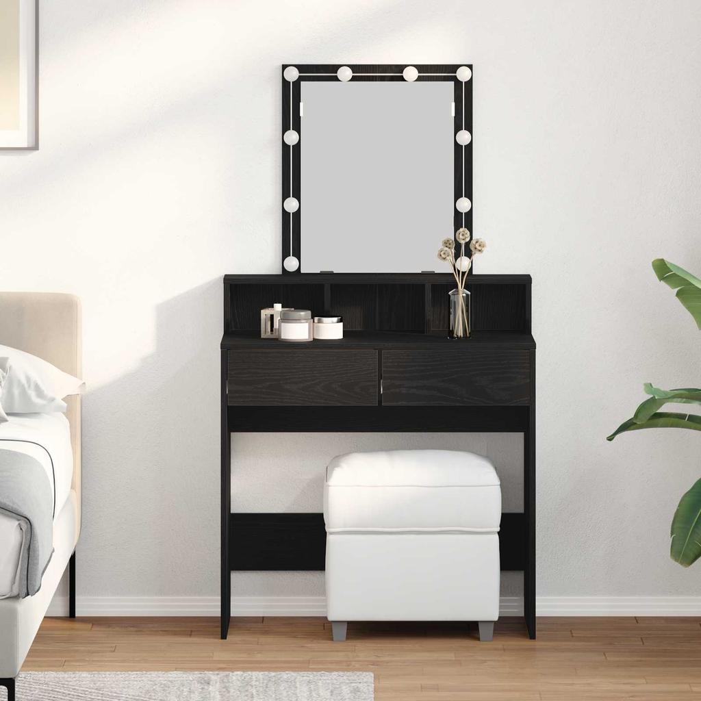 Makeup Table with Shelf Black Oak Look 80 x 41 x 144.5 cm