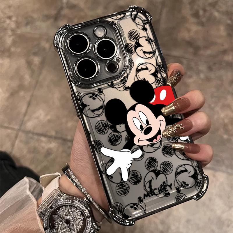 Graffiti M-Mickey Minnies Plating Phone Case For iPhone 17 17e 16e 16 15 14 13 12 11 Pro Max X XR XSMax Mini Air Plus Anti-Fall