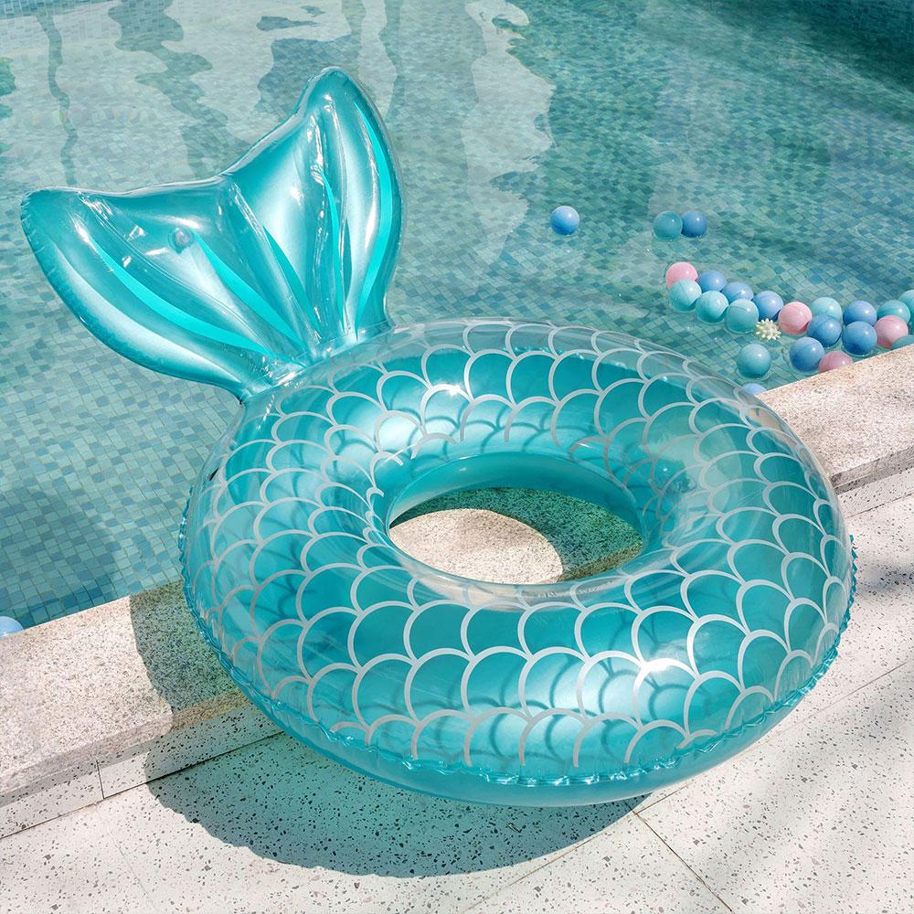 1 Pc Ins Mermaid Blue Swimming Hoop Underarm Hoop Inflatable Floating Hoop Pvc Thickened Swimming Hoop Suitable For Pool Be Practical Use