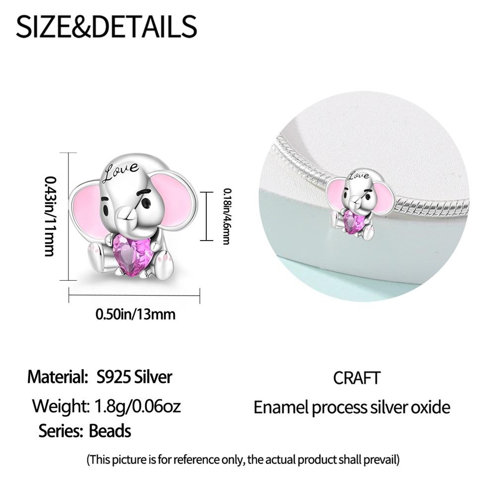 Original Copper Charms Luxury Cute Pink Heart Elephant Beads Fit Bracelet Diy Women Making Delicate Gift