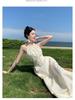 Design-Sense Waist-Baring Halter Dress: Slimming, Tie-Waist, Super-Fairy, Large-Hemmed Vacation Dress