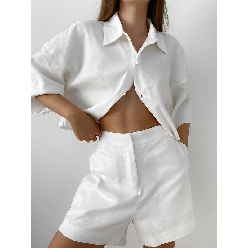 Fashion Fashion Casual White Summer Half Sleeves Shirt Shorts Suit Shirt and Shorts Suit
