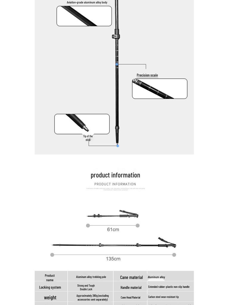 Unisex 2-Pack Aluminum Trekking Poles with Accessories, 3-Section External Lock, Portable Hiking Sticks
