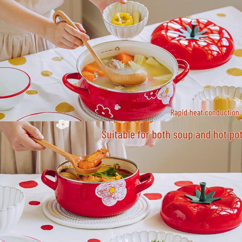 Shuke Enamel Flower Tomato Milk/Soup Pot