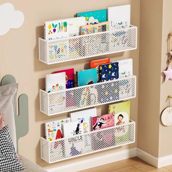 1/2/3Pcs Storage Rack Metal Bookshelf Strong Load-bearing Simple Installation Multipurpose Wall Mount Record Holder Magazine Rack