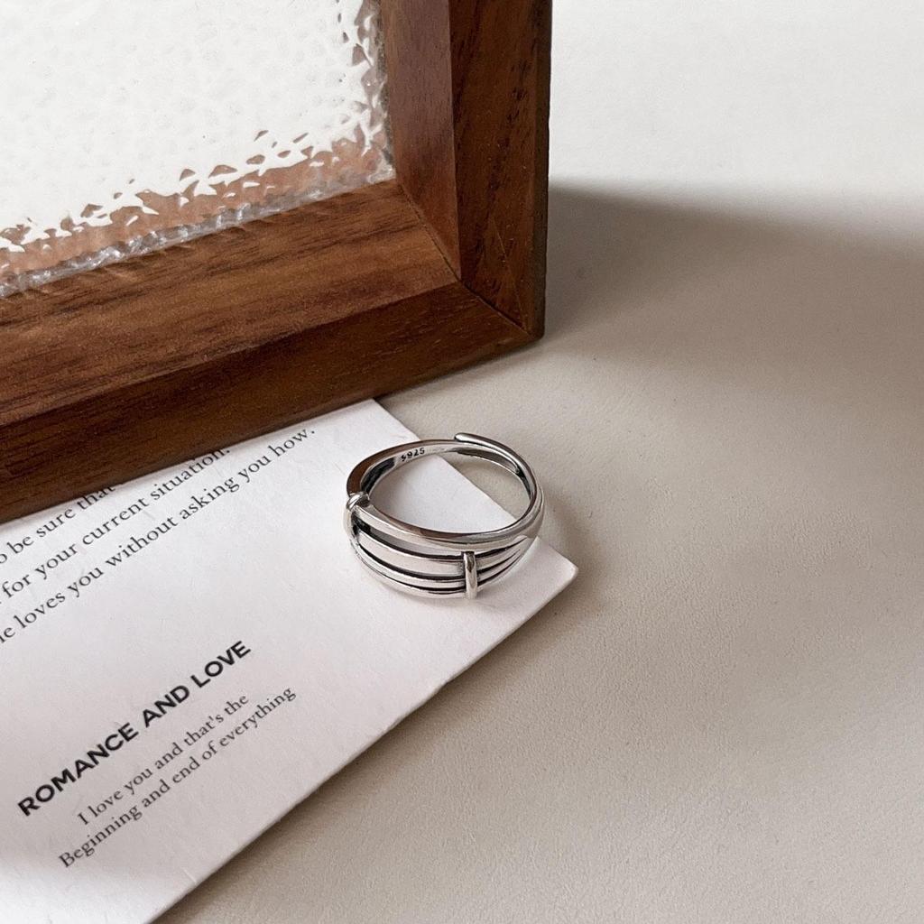 Yinruitai Retro S925 Sterling Silver Adjustable Distressed Letter Ring for Women - Niche Design Index Finger Jewelry