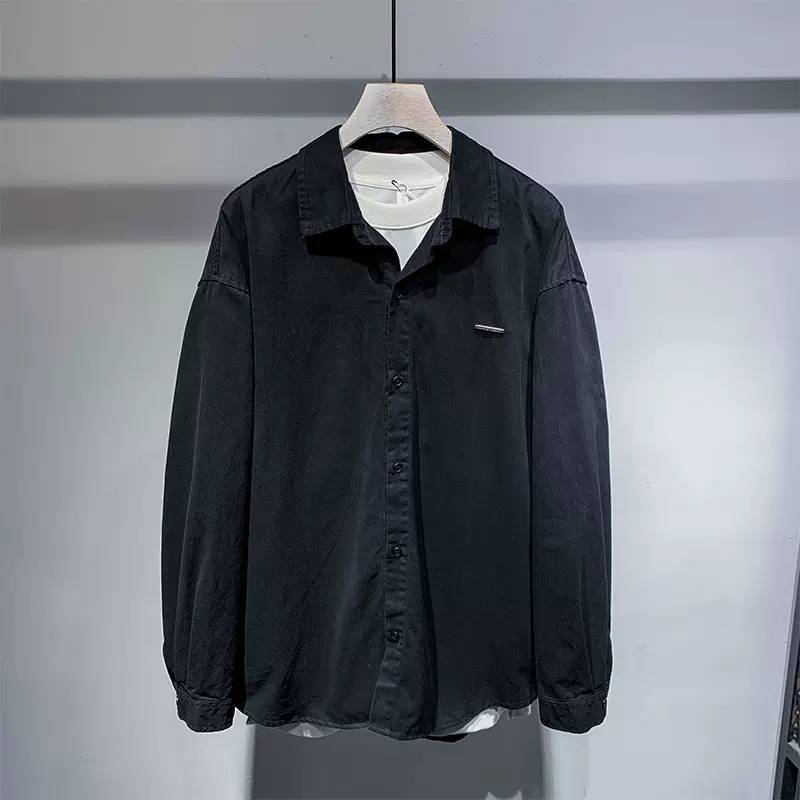 

Мужские весенне-осенние новые рубашки в стиле ретро с квадратным воротником на пуговицах, с принтом кролика, модные, свободные, минималистичные, повседневные, с длинным рукавом L чёрный