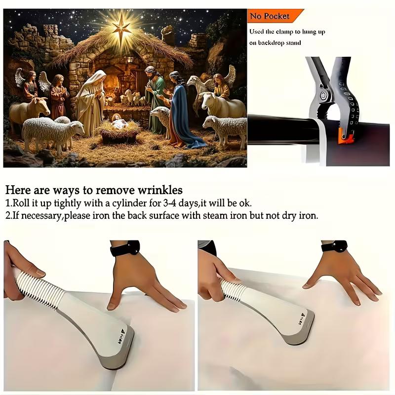 2D Nativity Scene Photography Backdrop Holy Family with Angels and Animals