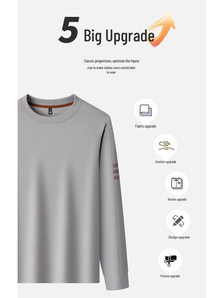 Spring & Autumn Men's Versatile Long-Sleeve Round Neck Solid Color Casual Hoodie - Fashion T-Shirt for Middle-Aged & Young Men