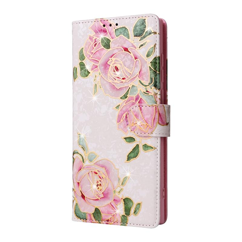 Luxury 3D Gilded Flowers Printed Case Cover for iPhone 14 13 12 11 Pro Max Samsung Galaxy S23 S22 S21 S20 A13 A23 A33 A53 A73 RFID Blocking Wallet Bag