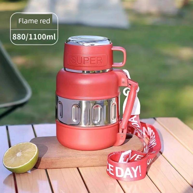Hoomey Tea Brewing Thermos Large Capacity Insulated Cup 316L Stainless Steel Tea Infuser Cup with Tea-Water Separation Rose Red 880ml [Independent Tea Bin + Cup Strap]