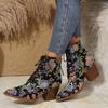 Fashion Comemore Women's Boots Spring Autumn New Embroidery Ethnic Style Pointed Head Chunky High Heel Ankle Boots Retro Short Botines