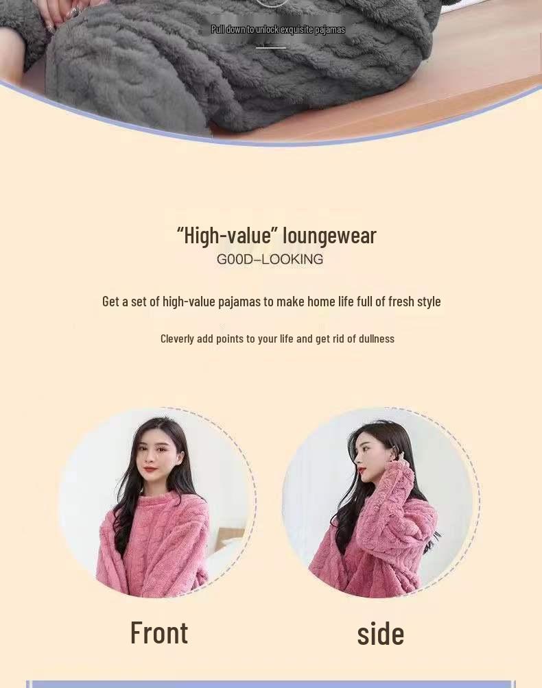 Winter 2023 Solid Color Jacquard Pajamas Set - Women's Thick Warm Loungewear for Couples