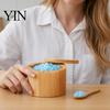 Seasoning Container with Spoon Wood Salt Swivel Magnetic Lid, Built-in Small Cellar for Countertop Jar, Moisture Proof Spice Kitchen Solid Box